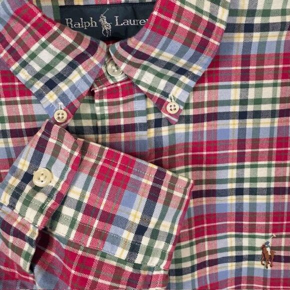 Vintage RALPH LAUREN Multicolor Madras Plaid Classic Button Down Men's Size XL - Picture 3 of 12
